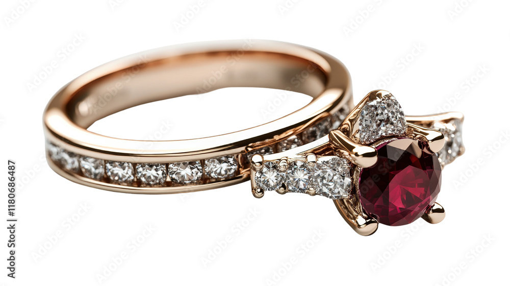Poster elegant ruby and diamond engagement displayed on soft velvet with soft lighting creating a romantic 