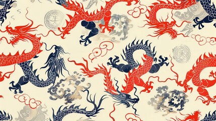 Obraz premium chinese dragon seamless pattern wallpaper