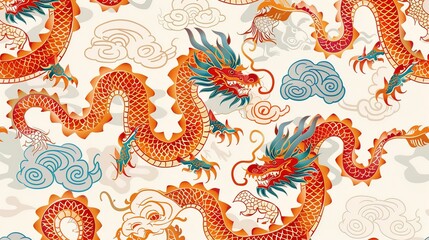 Obraz premium chinese dragon seamless pattern wallpaper