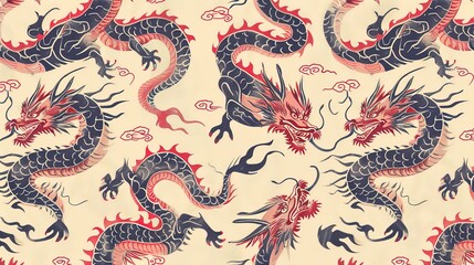 Fototapeta premium chinese dragon seamless pattern wallpaper