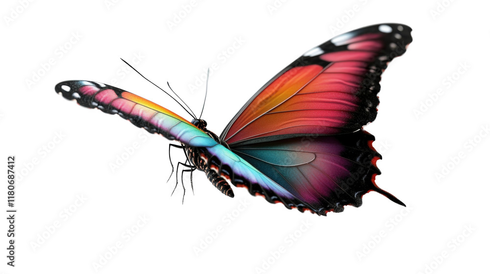 Poster vibrant butterfly displaying intricate patterns and colors against a deep black background evoking a