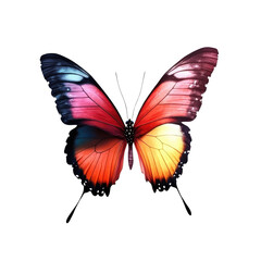 Obraz premium Vibrant Butterfly Displaying Stunning Colorful Patterns Against a Dark Background Conveying Beauty and Intricacy of Nature isolated on a white background