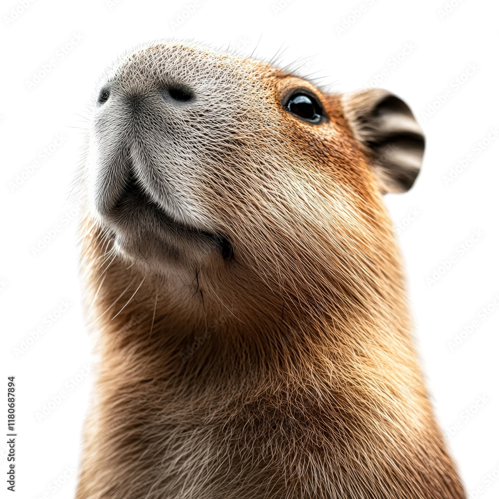 Poster close up of a capybara in natural habitat capturing its unique features and gentle expression in a t