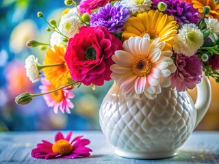 Macro White Vase Flower Photography: Close-Up Floral Still Life Images, Detailed Petals, Elegant Home Decor