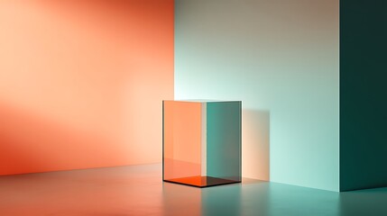Glass Cube on Colorful Walls Minimalist Display