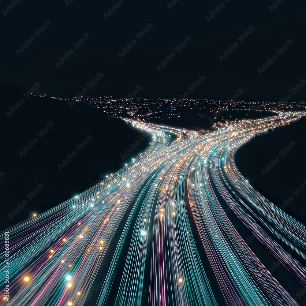 Aufkleber glowing digital data flow network innovation technology abstract futuristic lights