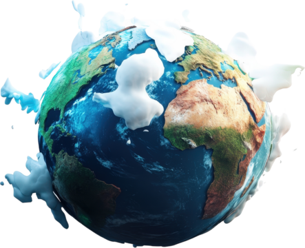 Beautiful Earth Surrounded by Wispy Clouds and Vibrant Blue Oceans Captured from Space Showcasing Natural Grandeur isolated on a white background
