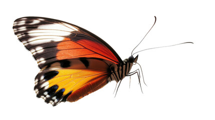 Elegant Butterfly with Vibrant Orange and Striking Black Wings Resting Gracefully on a Leaf in a Lush Green Garden Setting isolated on a white background