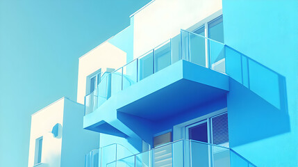 Obraz premium Modern Building Illustration: Blue and White Architectural Design