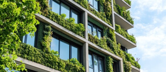 Modern eco-friendly apartment building with green wall.