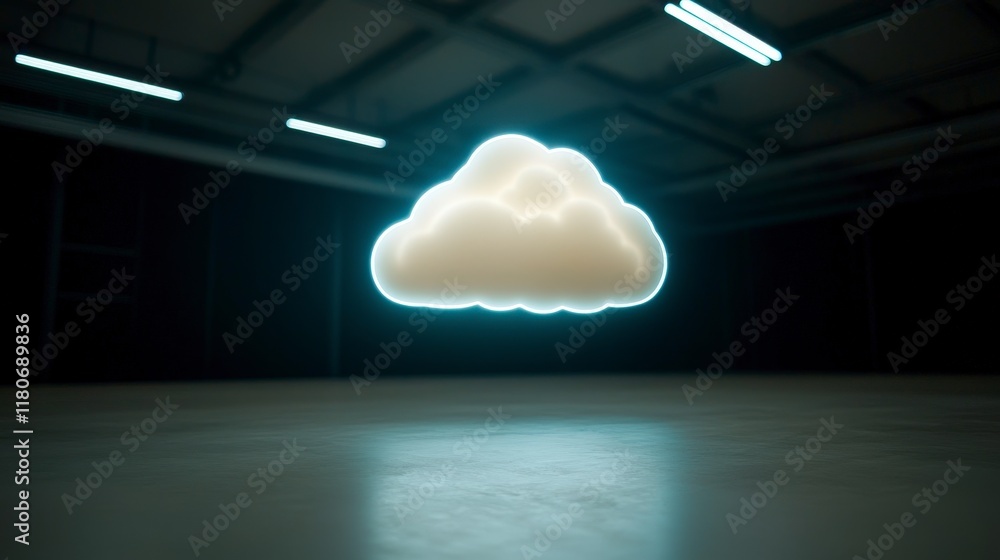 Poster futuristic neon cloud computing data storage concept