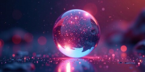 Shimmering holographic sphere suspended in mid-air, halo, light