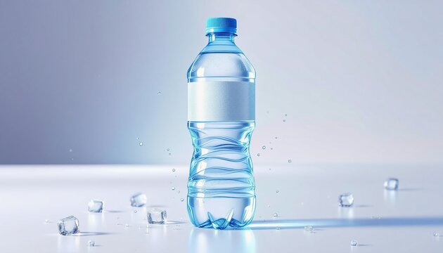 Clear water bottle mockup, customizable label