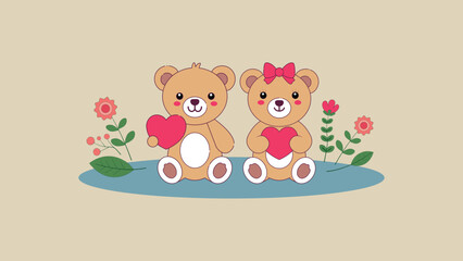 Obraz premium Cute Teddy Bear Couple Vector Cartton Illustration