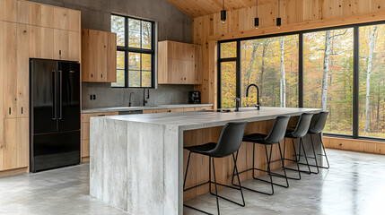 Obraz premium Modern Kitchen with Autumn View Illustration