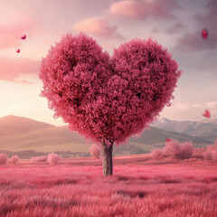Pink Tree in Fantasy Landscape