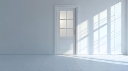 Fototapeta premium A modern, clean white door with frosted glass windows, offering a soft, diffused light.