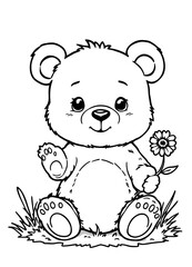 Obraz premium A cute baby bear waving happily coloring page for children