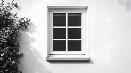 A smooth white window with a simple frame, bringing in light from outside.