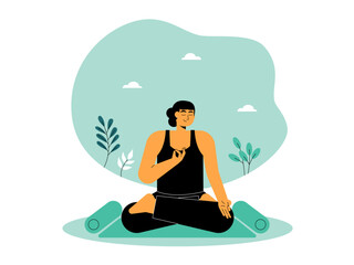 Woman doing meditation. Meditation illustration. Flat vector illustration