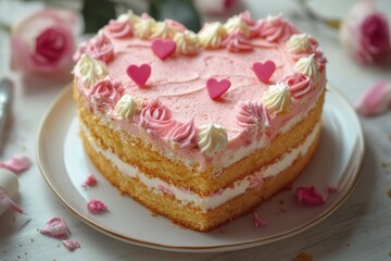 Heart Shaped Vanilla Cake With Pink Frosting