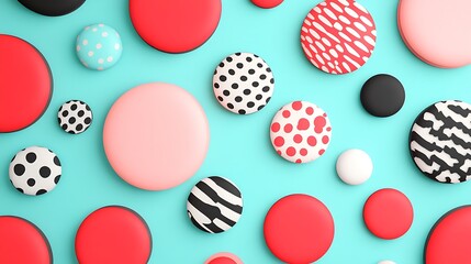 Colorful patterned circles arranged on a teal background