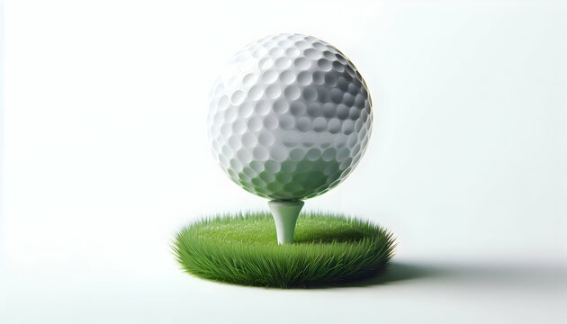 Golf A white golf ball placed neatly on a white tee, the green grass surrounding the ball adds texture an3