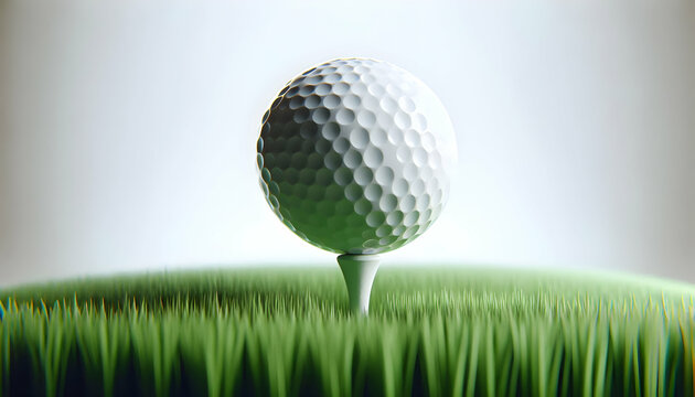Golf A close-up view of a white golf ball resting on a white tee, set against a plain white background Th2