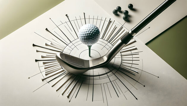 Golf A creative composition with the golf ball and tee centered in the frame, and the golf club head posi2
