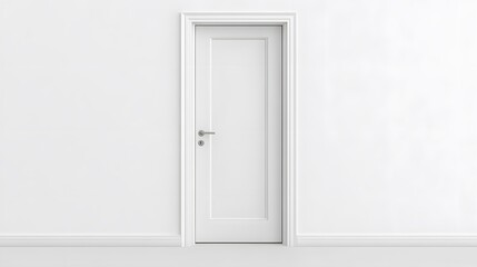 A minimalist white door with a rectangular glass panel running vertically down the center.