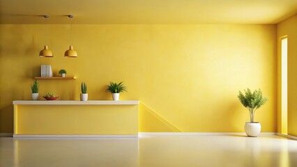 Bright Yellow Room Interior Design with Minimalist Decor and Plants