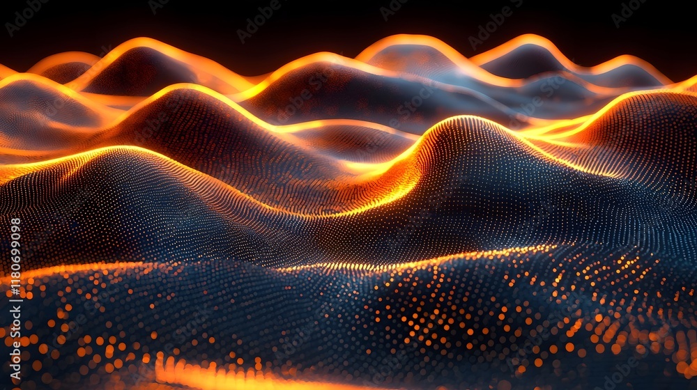 Poster captivating abstract featuring dynamic glowing arcs and waves dancing across a vibrant tech inspired