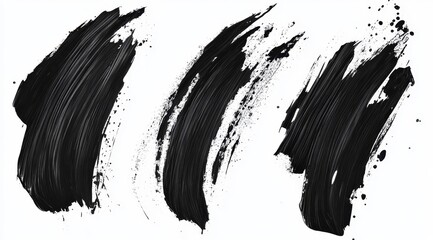 Three black paintbrush strokes on white background.