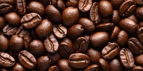 Fototapeta premium Close up detailed view of freshly roasted premium gourmet coffee beans with rich aroma and texture Organic arabica or robusta beans used in preparing aromatic espresso