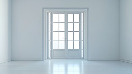 Fototapeta premium A glass door with clean, sharp lines and no visible texture, set in a white minimalist room.