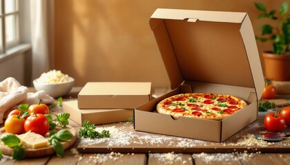 Cardboard pizza box mockup, customizable branding