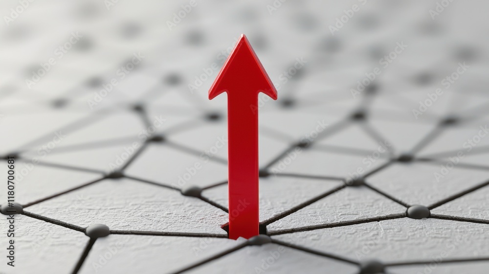 Poster a red arrow points upward from a network of interconnected dots, symbolizing growth, progress, or di