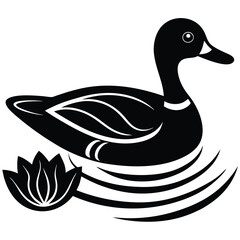 A basic duck icon with a curved beak and simple wing lines, vector art.