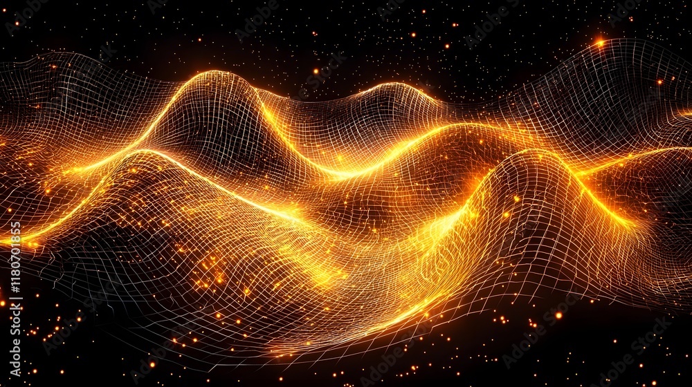 Poster mesmerizing futuristic 3d mesh design with flowing glowing lines and shimmering particles in a dynam