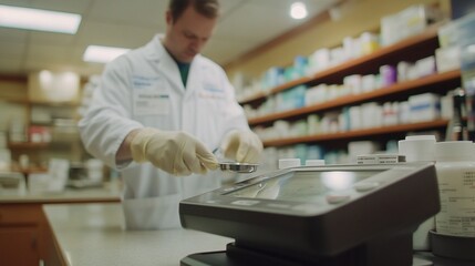 Fototapeta premium Pharmacist preparing medication in a pharmacy.