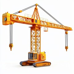 Bright Orange Construction Crane on White Background for Industrial Use