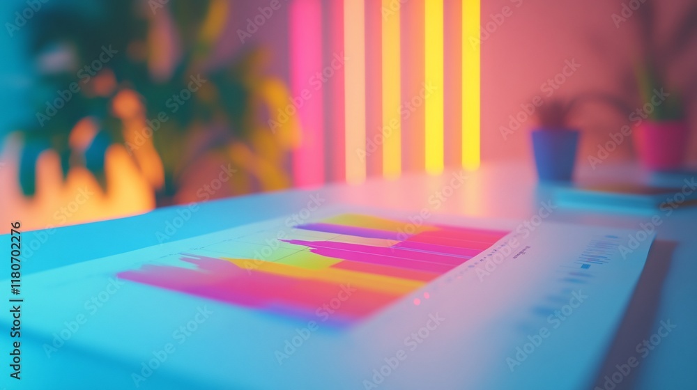Aufkleber colorful data graph on table with neon lights.