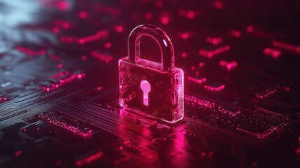 Neon Lock Symbolizing Digital Security in a Technological Environment