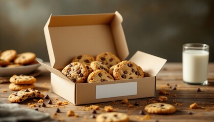 Cardboard cookie box mockup with blank label