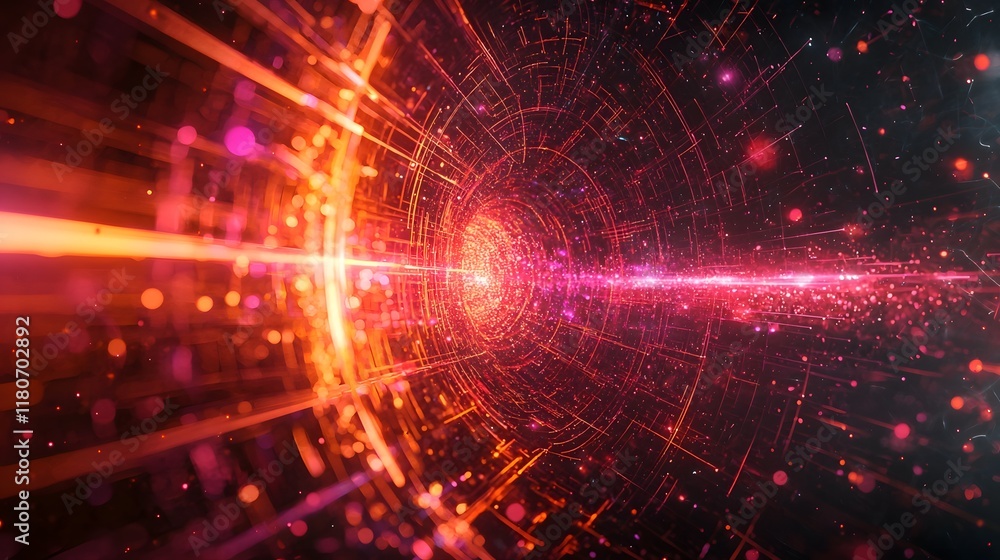 Poster captivating 3d mesh design with glowing pulsing lines and mesmerizing luminescent particles creating