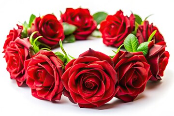Obraz premium A romantic red rose floral crown, isolated on white, perfect for weddings.