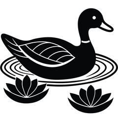 A basic duck icon with a curved beak and simple wing lines, vector art.