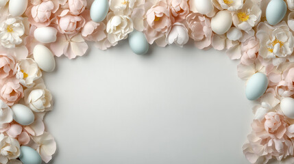 Obraz premium Colorful Easter eggs surrounded by blooming flowers create festive scene
