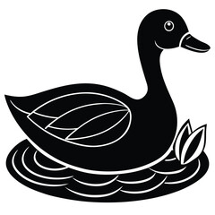 A basic duck icon with a curved beak and simple wing lines, vector art.