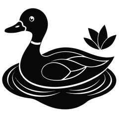 A basic duck icon with a curved beak and simple wing lines, vector art.